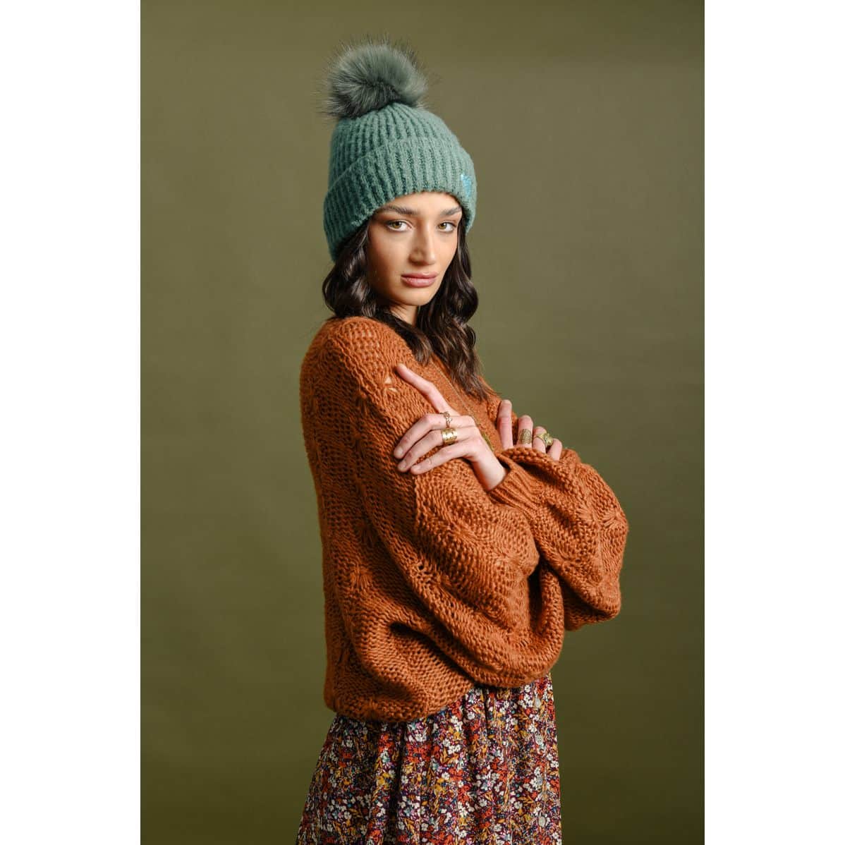 Molly Bracken - Ladies Knitted Hat Bs - Sage Green (1)