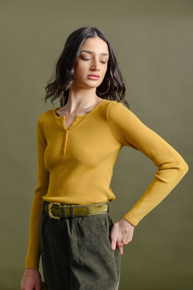 Molly Bracken - Ladies Knitted Sweater - Saffron Yellow (1)