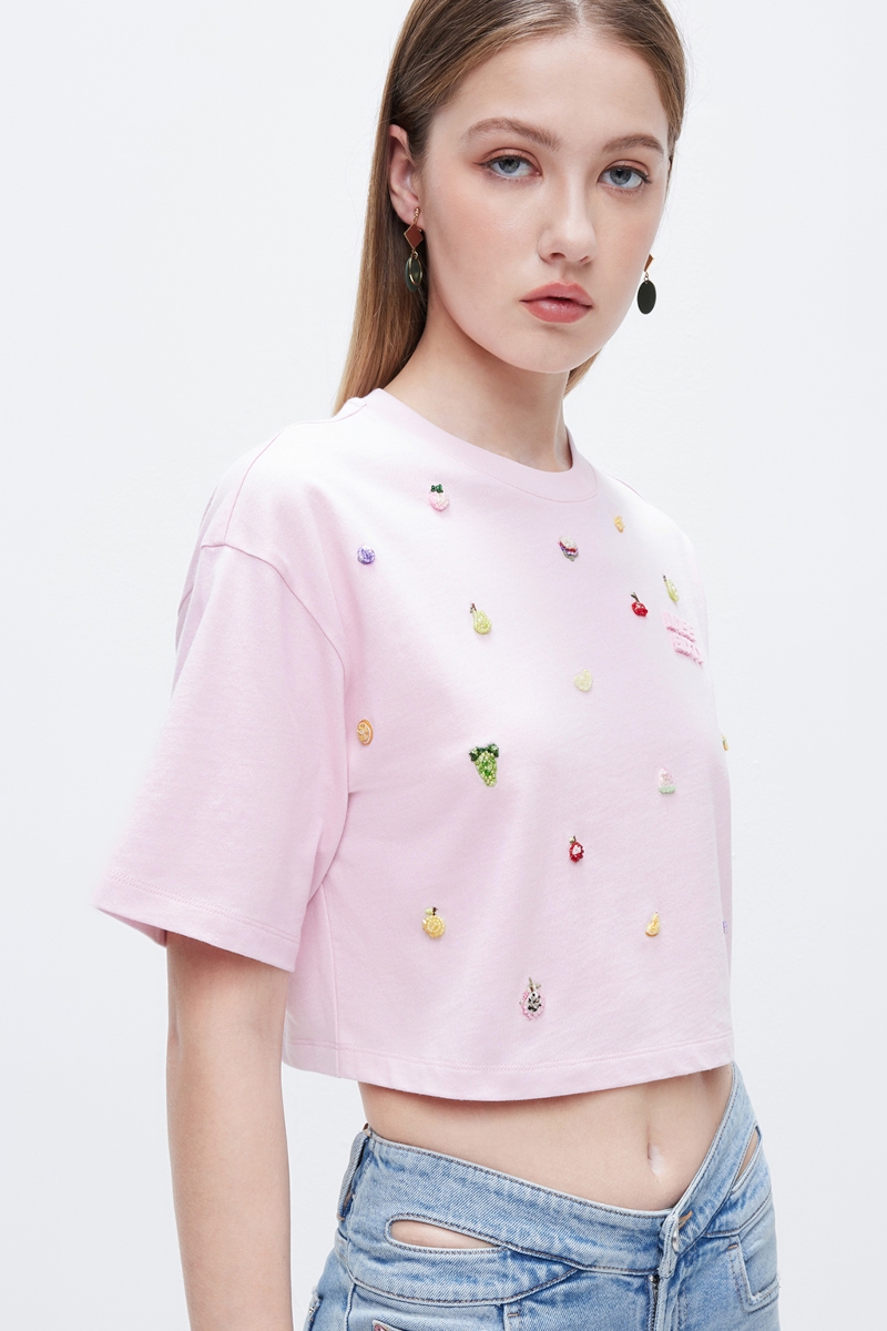 Miss Sixty - Crop Top με κεντήματα - D27 Baby Pink