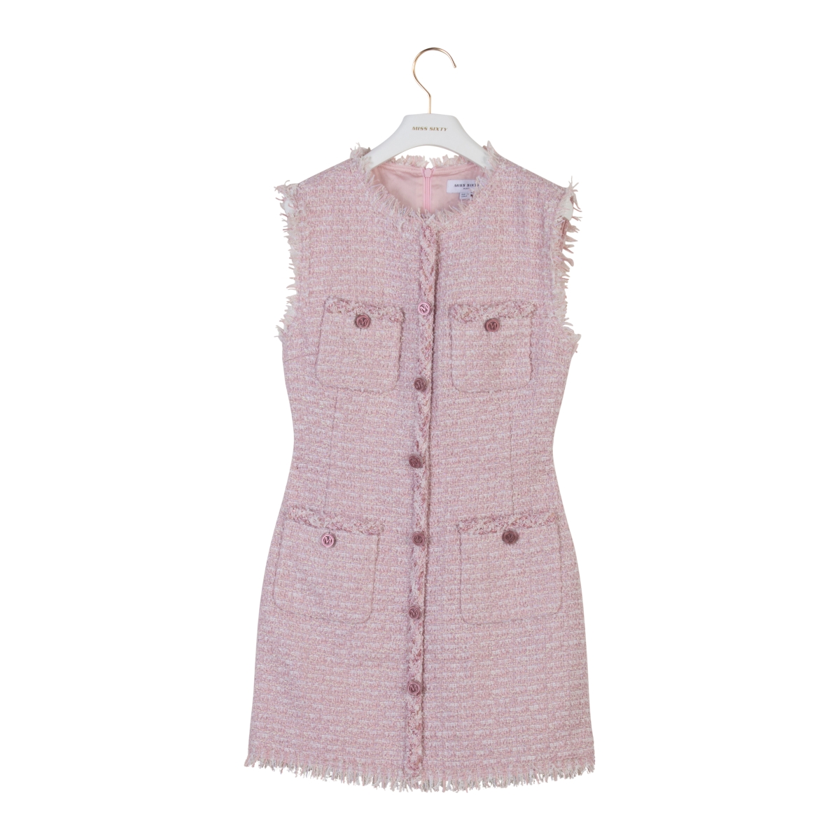Miss Sixty - Κοντό τουίντ φόρεμα με κουμπιά - D27 Baby Pink